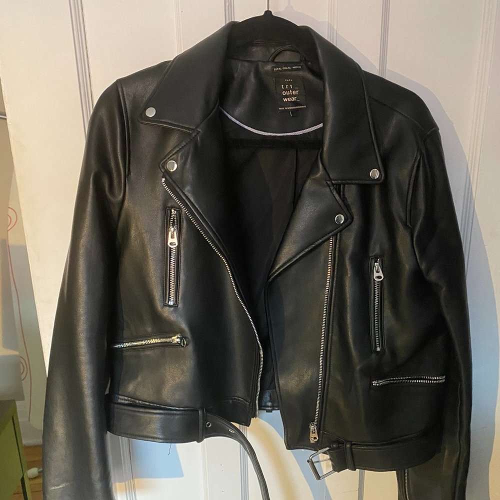 Zara Faux Leather Cropped Moto Jacket (L)